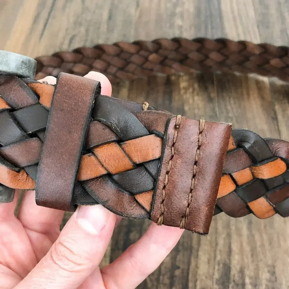 Aeropostale Y2K Wide Woven Leather Belt Rugged Durable Mens Size Medium Brown